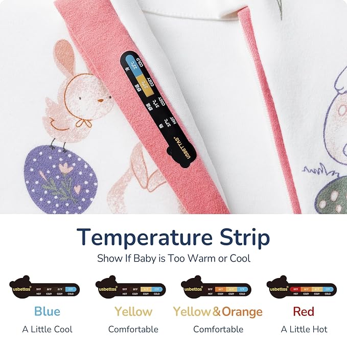 Baby Sleep Sack 18–24 Months, Cotton Sleep Sack with Detachable Long Sleeves, 1.0 TOG Wearable Blanket for Cooler Nights, 2-Way Zipper Toddler Sleeping Sack with Temperature Strip, Bunny