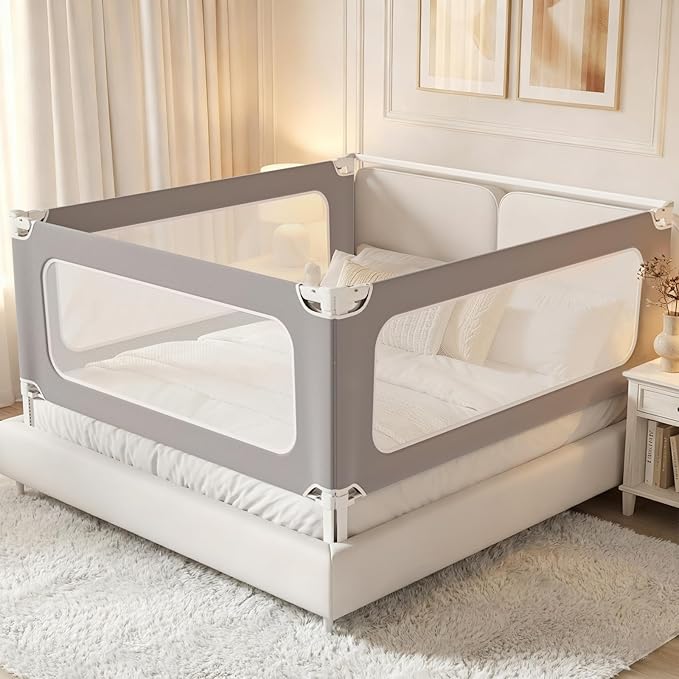 MagicFox 3 Piece Twin Size Bed Rail for Toddlers, Upgraded Height Adjustable Baby Bed Rail Guard, Thickened Child Safety Bed Rails for Twin Size Beds (74.8"x74.8"x39" Gray)