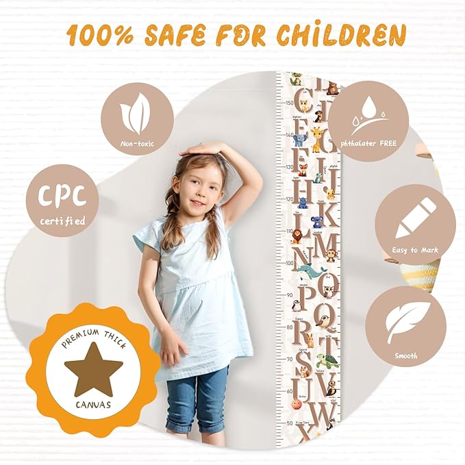 Woodemon Customize Name Growth Chart Wall, Cute Letters Canvas Height Chart for Kids, Height Indicator Tape Ruler Growth Chart Decor, Toddler Room Decoration, Baby Measuring Board