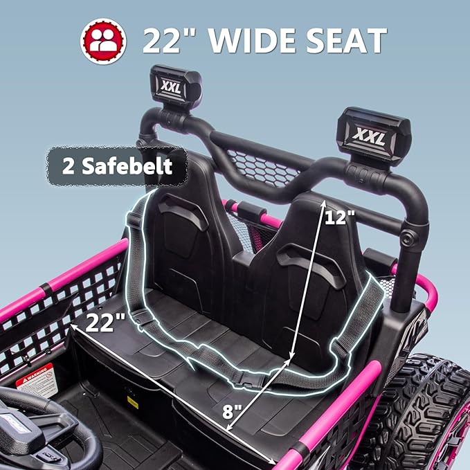 XXL 24V 7Ah 2 Seater Ride On Toy for Big Kids Ride On Car with Remote Control 4WD Kids UTV with 22" Seat, LED Lights, Bluetooth Music Player, EVA Rubber Tires, Spring Suspension, Pink