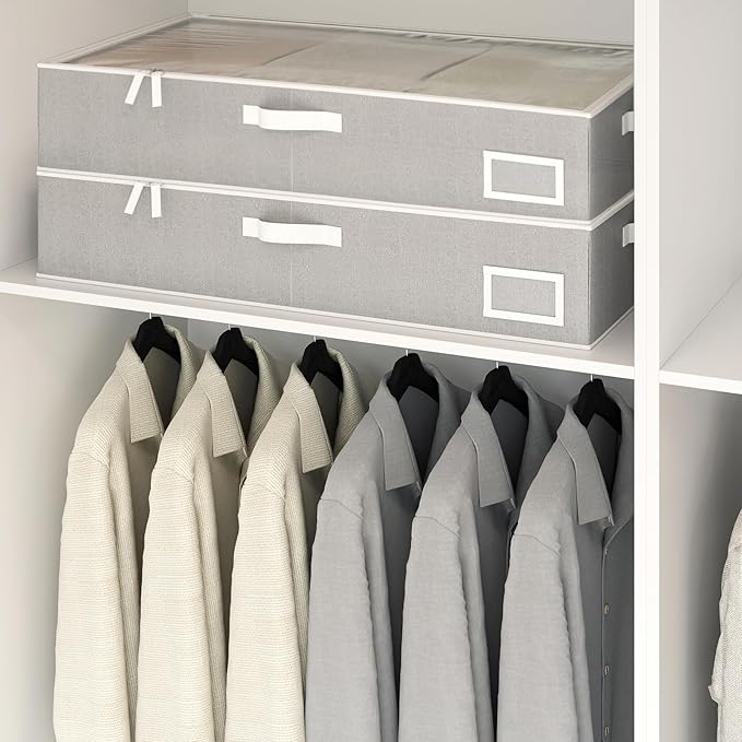 COYACOOL Under Bed Storage, Under Bed Storage Containers Bins for Clothes, Large Linen Underbed Closet Organization Bins, 2 Pack Collapsible Underbed Bin Dorm for Clothes, Sweater, Gray