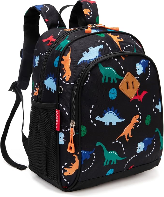 JinBeryl Toddler Backpack for Boys or Girls, Little Kids Backpack for Preschool or Kindergarten (Dinosaur Black, Mini)