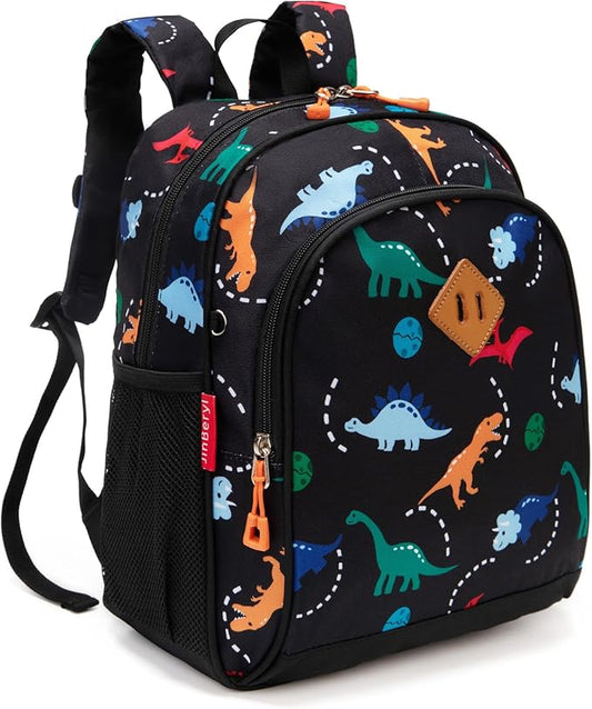 JinBeryl Toddler Backpack for Boys or Girls, Little Kids Backpack for Preschool or Kindergarten (Dinosaur Black, Mini)