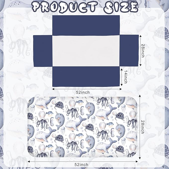 3 Pcs Baby Crib Bedding Set Under The Sea Ocean Nursery Nautical Crib Set Includes Ocean Quilt, Fitted Sheet, Skirt for Baby Boy Girl(Blue)