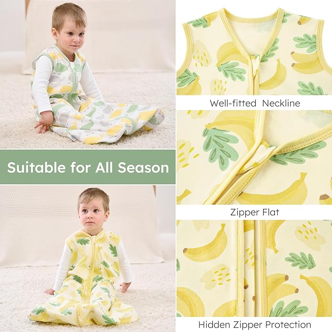 Yoofoss Baby Sleep Sack 6-12 Months Wearable Blanket for Babies 100% Organic Cotton 2-Way Zipper TOG 0.5 Toddler Sleeping Sack 3 Pack, Comfy Lightweight Sleep Sacks