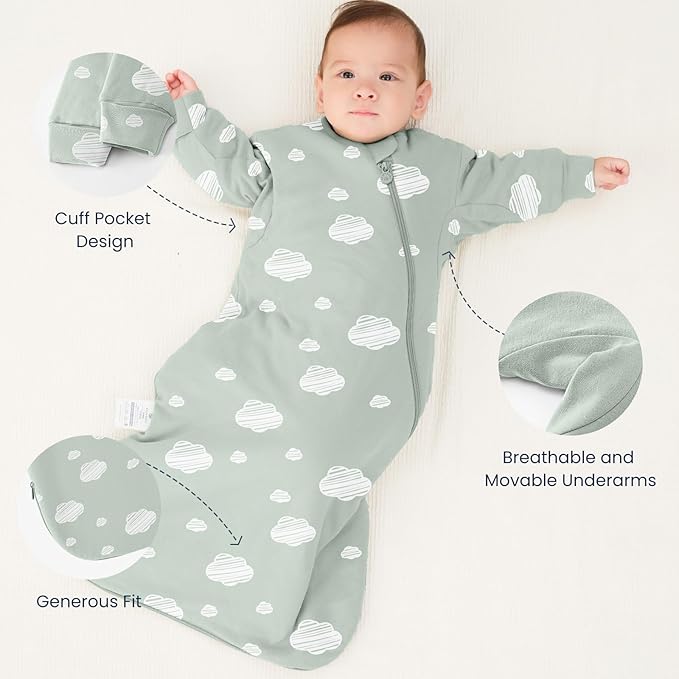 Unisex Sleeping Bag for Babies and Toddlers 1.0 Tog Sleep Sack 6-18 Months, Newborn Sleep Sack, Wearable Blanket Baby, One Piece Long Sleeves, Gifts for Baby