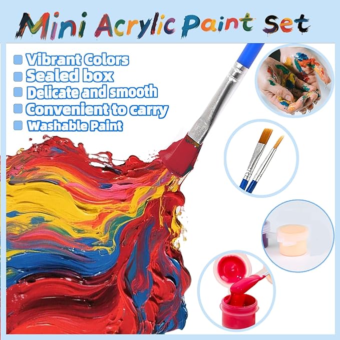 60 Pack Mini Acrylic Paint Set, 12 Colors Washable Paint Strips for Classroom Party - Includes 120 Brushes, 720 PCS kids Paint Kits for Easter Eggs, Birthday, school supplies