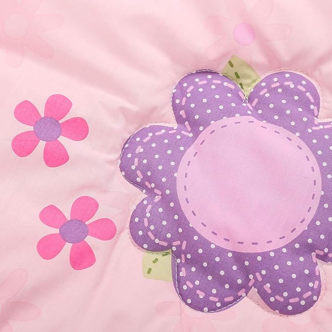 Butterfly Nursery Crib Beding Set for Girls Pink Purple -6 PCs Embroidery Flower Butterfly Baby Girl Bedding Set - Quilt/Fitted Sheet x 2/ Skirt/Diaper Stacker/Blanket 28'' x 52 ''