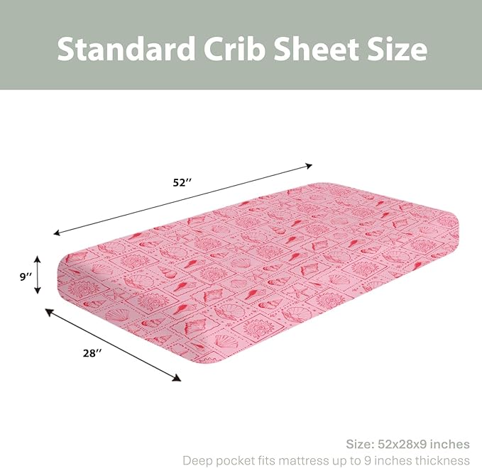 Pink Seashells Baby Crib Sheets for Boy Girl 52"x28" Boho Beach Conch Soft Stretchy Fitted Crib Mattress Covers Pastel Summer Coastal Nursery Baby Sheet for Standard Crib & Toddler Mattress Pad