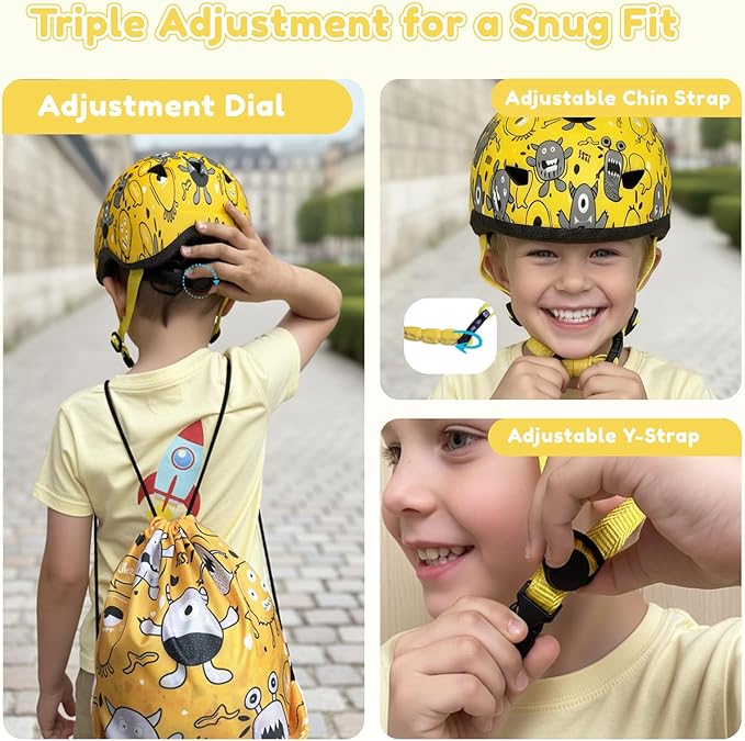 Toddler Bike Helmet with Gloves and Backpack Set, 3 Sizes for Baby Infant to Kids Ages 1-3 3-5 5-8+, Adjustable Boys Girls Bike Helmet for Bicycle/Scooter/Skateboard/Roller Skate
