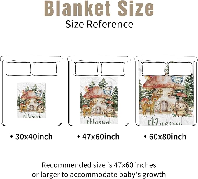 Personalized Baby Crib Bedding Set, Custom Name Mushroom House Baby Bedding 2-Pcs Set - Soft Double Layer Dotted Blanket and Fitted Sheet, Nursery Bedding for Newborn Boys Girls, Perfect Shower Gift