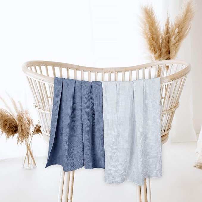 lulumoon Muslin Swaddle Blanket Baby - Cotton Swaddling Blanket Soft Baby Receiving Blankets Neutral 2Pack(Navy)