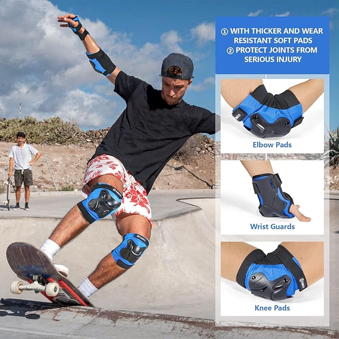 Skating Protective Gear Knee and Elbow Pads Wrist Guards for Roller Skating Skateboarding, Skate Pads Adult Knee Pads