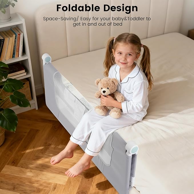 Bed Rail for Toddlers, 59in Swing Down Baby Bed Guard, Toddler Bed Side Rails for King Size Beds, Twin, Full, Queen,with Reinforced Anchor Safety System