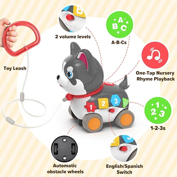 Baby Toys for 6-12-18 Month, 3-in-1 Musical Puppy Toy, Crawling & Walking Toys for 1 Year Old Boy Girl Gifts, Bilingual Learning Educational for 7 8 9 10 Months Developmental Toy