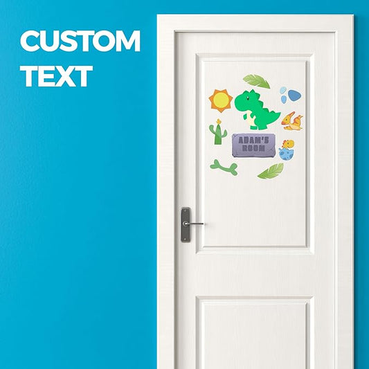 EGD Custom Dinosaur Door Decal with Name | Door Decals for Bedroom or Nursery | Personalized Vinyl Wall Decal for Kids Room | Fun Jurassic Theme Wall Stickers for Boys (D. Dinosaur)