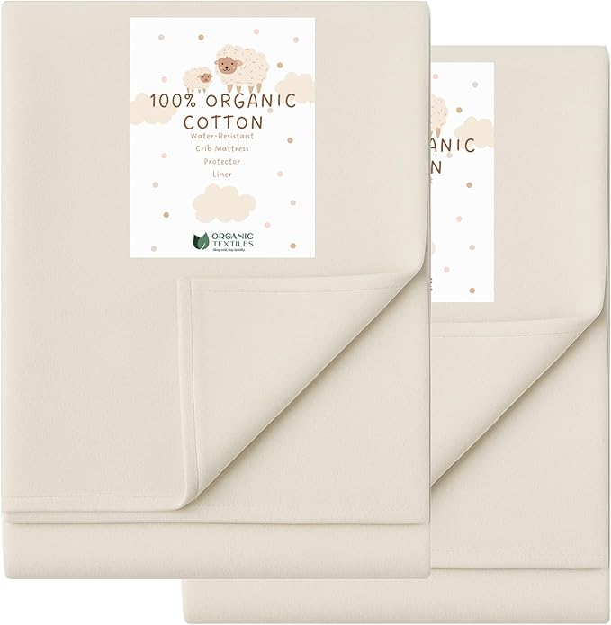 Organic Crib Mattress Protector - Flat Sheet Water Resistant Liner Pad, Breathable, Skin Friendly, Chemical-Free Pure Cotton [GOTS-Certified] for Cradle (36"x18") - Pack of 2
