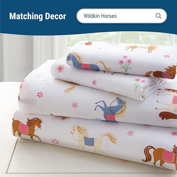 Wildkin Kids 100% Microfiber Crib Sheet – Soft, Breathable Fitted Sheet - Horses