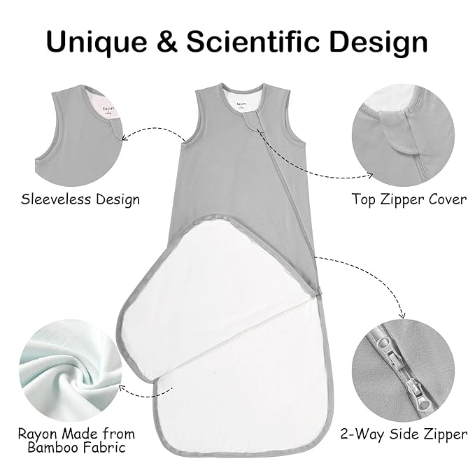 Supersoft Rayon Made from Bamboo Sleep Sack 3-6 Months Newborn Sleep Sack 0-3 Months 0.5 Tog Baby Wearable Blanket with 2-Way Zipper Summer Unisex Sleeping Bag for Babies (2 Pack) Pink & Gray