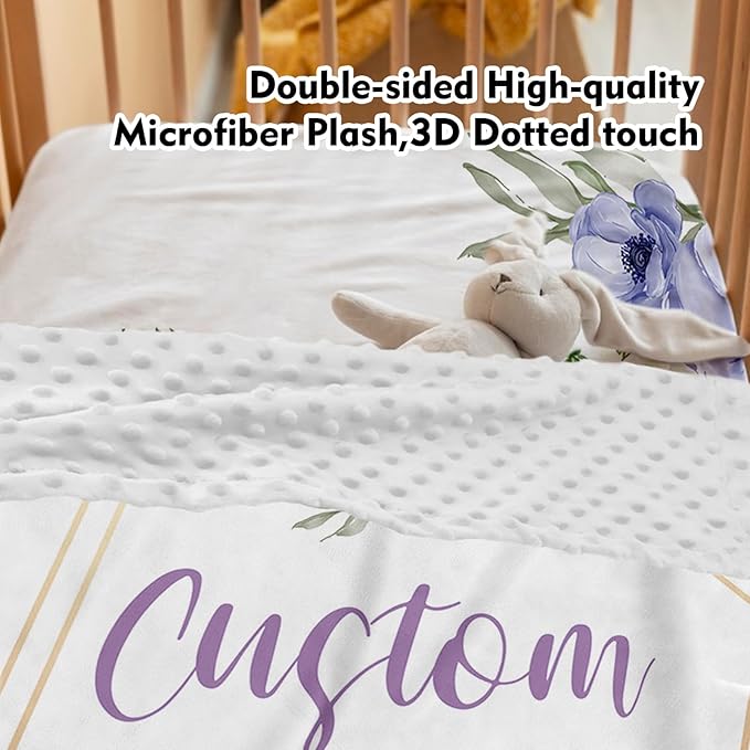 Custom Baby Crib Bedding Set,Personalized Name Purple Flower Elephant Nursery Bed Set 4 Piece,Baby Blanket Fitted Sheet Nursery Rug Wall Art Set,Custom Room Decor Idea Gift for Newborns Boys Girls