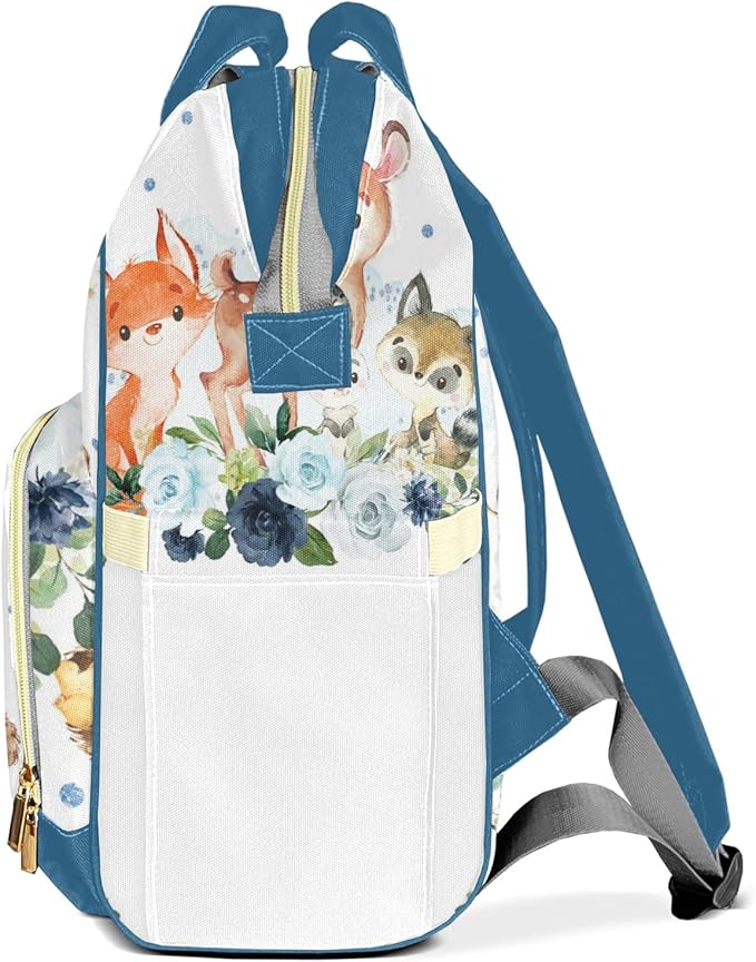 Personalized Boy Woodland Forest Navy Blue Floral Custom with Name Diaper Bag Backpack For Baby Boy Girl Dad Mom Unisex for Adult Daypack Holiday Gift