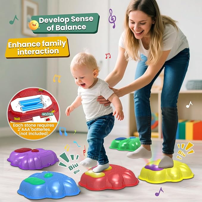 Palotix Light Up Stepping Stone for Kids: Sensory Motor Skill Toys for Active Toddler Obstacle Course Play - 5 Packs Durable Outdoor & Indoor Balance Toy - Great Gift for Boys Girls Ages 3 4 5 6 7
