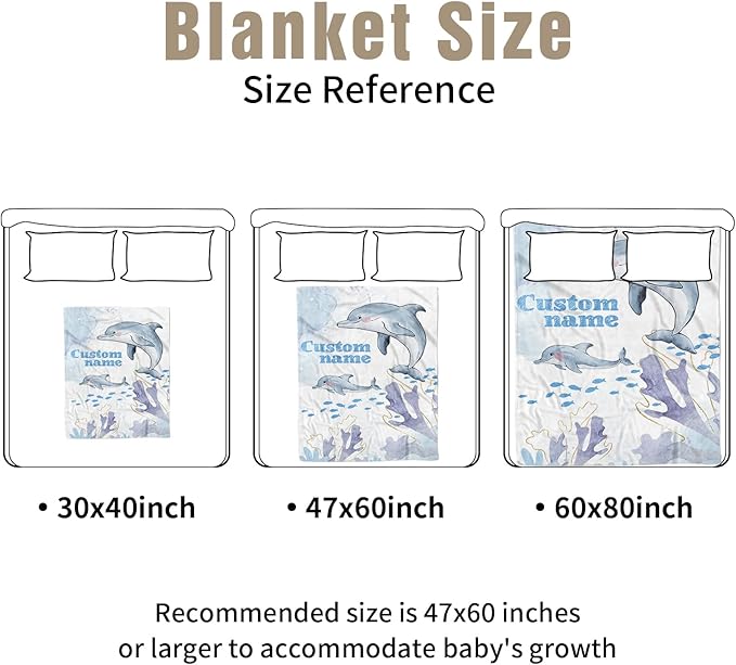 Personalized Baby Crib Bedding Set, Custom Name Blue Dolphin Baby Bedding 2-Pcs Set - Soft Double Layer Dotted Blanket and Fitted Sheet, Nursery Bedding for Newborn Boys Girls, Perfect Shower Gift