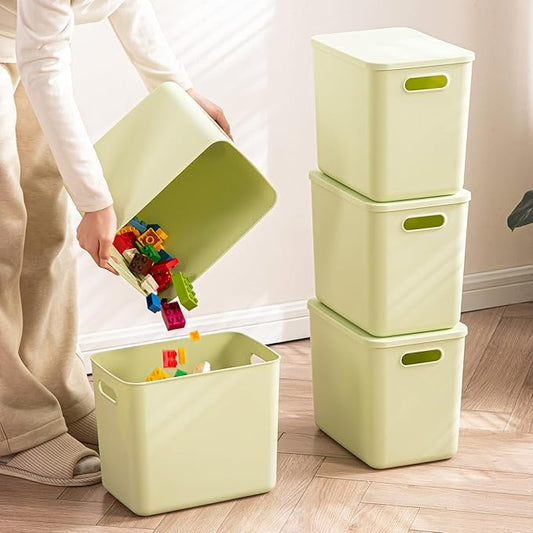Gaoaodeyu 5 pack large plastic White storage bins Baskets, Toy Box Chest with Lids and Handle，Organizer Containers for Baby，Kids,snacks,Nursery，Shelves，Playroom, Bedroom，Office,Closet，home