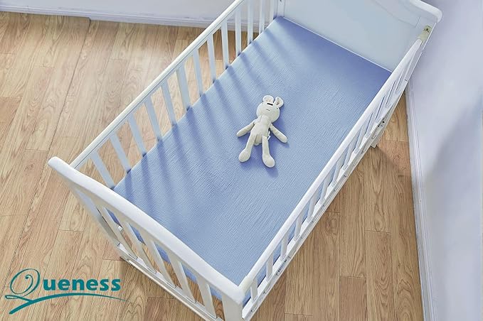 Muslin Crib Sheets for Baby Boys Girls, Neutral Fitted Crib Mattress Sheet for Standard Crib and Toddler Mattress, Soft and Breathable Bed Covers, 28” x 52” (Sky Blue)