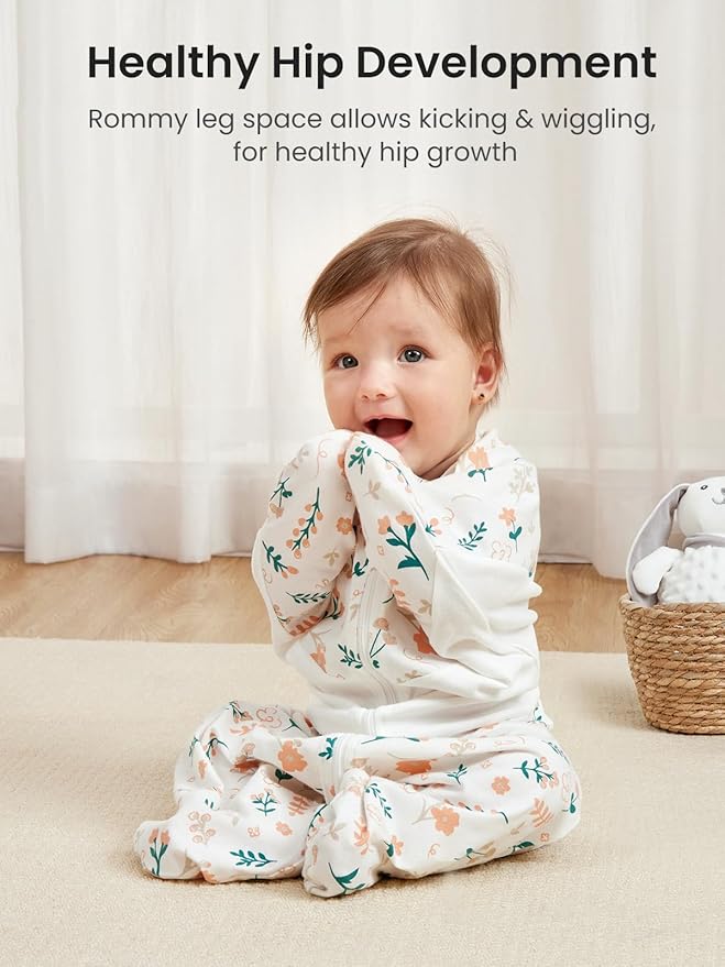 GROWNSY Transitional Swaddle Sleep Sack 3-6 Months,Cotton Starfish Design Baby Swaddle Sack, Dual-Zipper for Easy Diaper Changes, Proper Hip Development & Openable Foot Button, 12-20lbs, Spring Garden