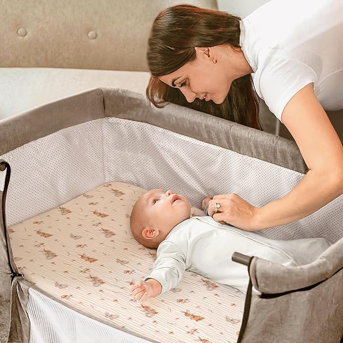 lulumoon Baby Bassinet Sheets Muslin: Cotton Bedside Bassinet Sheets Floral for Girls - Fitted for Bedside Sleeper Mattress