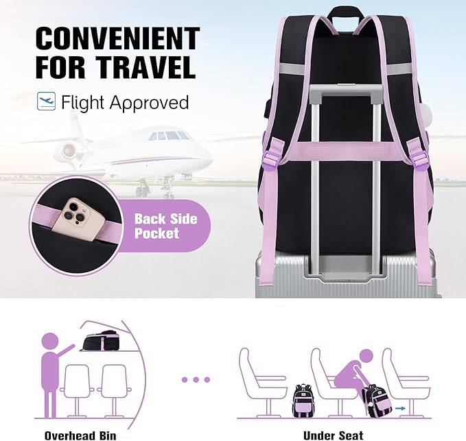 Bevalsa Backpack for Girls, School Backpacks for Girls, Kids Backpack with Lunch Box & Pencil Pouch for Teens Girl Kids Elementary Middle High School College Student Bookbag Daypack (Purple Black)
