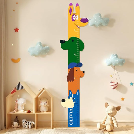 Personalized Name Wooden Growth Chart for Kids – Big Ear Dog Wall Growth Chart, Custom Height Ruler for Nursery, Bedroom, Playroom Decor, Birthday Gift for Boys and Girls