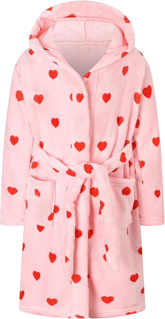 Umeyda Girls Fleece Hooded Robes, Warm Printed Bath Robe for Kids Soft Fuzzy Bathrobe for Gifts