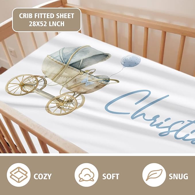 Personalized Baby Crib Bedding Set, Custom Name Bear Doll Design Baby Bedding 2-Pcs Set - Soft Double Layer Dotted Blanket and Fitted Sheet, Nursery Bedding for Newborn Boys Girls, Perfect Shower Gift