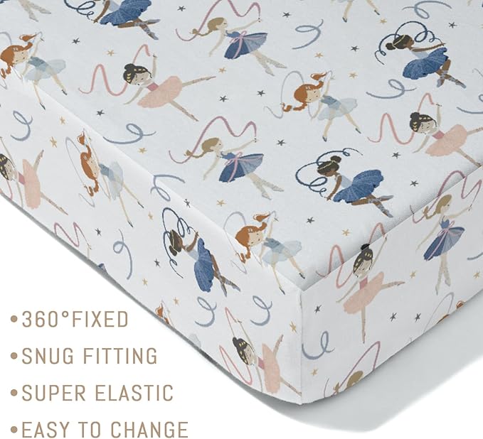 Cream Dancing Girls Baby Crib Sheets for Girls Neutral Little Ballet Dancers Soft Snug Fitted Crib Mattress Covers for 52''x28'' Standard Crib & Toddler Mattress Pad Girly Ballet Dancer Baby Sheets