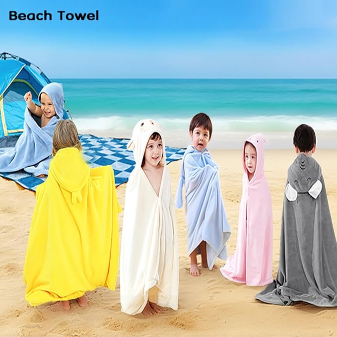 Toddler Bath Towel Baby Towels with Hood 27.5"X55" Ultra Absorbent Soft Bathrobe Blanket Kids Shower Towel for Girls and Boys(White-Goat)