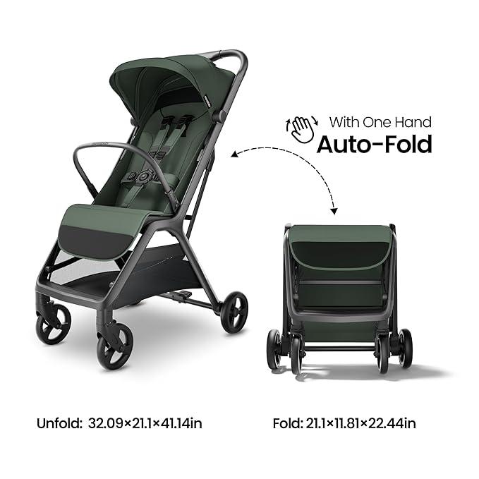 MAMA & BABY Packa Compact Travel Stroller – Lightweight, One-Hand Auto Folding, Portable & Lie-Flat Baby Stroller, Newborns and Toddlers Stroller with UPF 50+ Canopy & Mesh Ventilation