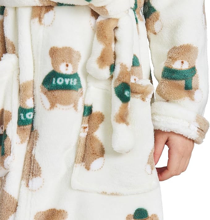 Toddler Robes Cute Pattern Bathrobe Unisex Kids Robe Baby Flannel Hoodie Pajamas Sleepwear