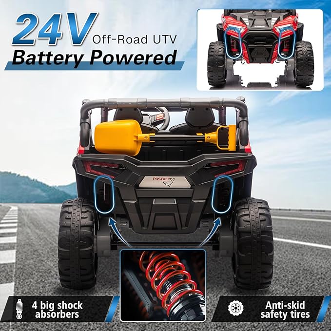 24V Car for Kids, 4WD Ride on Electric Cars, 4x4 Battery Powered Electric UTV for Boys Girls, 3 Speeds Off Road Truck with Bluetooth (Red)