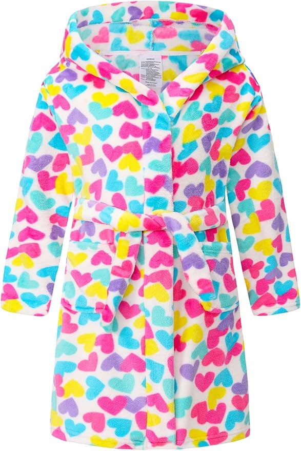 Girls Fleece Hooded Robe Warm Sleepwear for Toddler Kids Soft Fuzzy Bathrobe Gifts