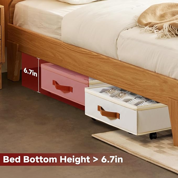KitHero Under Bed Storage with Wheels Set of 2, Underbed Storage Container with Clear Lid Cover, 6.7 Inches Height Rolling Under Bed Drawer Storage Basket Bin Shoe Organizer for Cloth Sheet Sweater