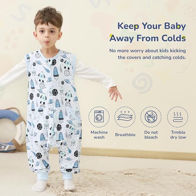 2 Pack Sleep Sack with Legs, Baby Wearable Blanket, 0.5 TOG Toddler Sleeping Sack with Feet Sleep Sacks (Planet, 12M-2T)