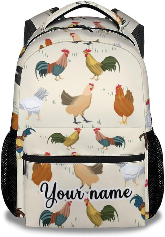 COOPASIA Personalized Chicken Backpack, 16 Inch Animal Theme Bookbag with Adjustable Straps, Durable, Lightweight, Large Capacity, School Backpack for Kids Girls Boys