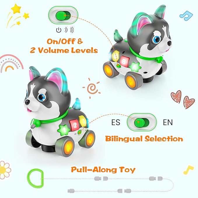 Musical Baby Toys 6-12 Month, Crawling Puppy for 1 Year Old Boy Girl Gift, Infant Educational Learning Toys for Toddlers 1-3, 1st Birthday (Black)