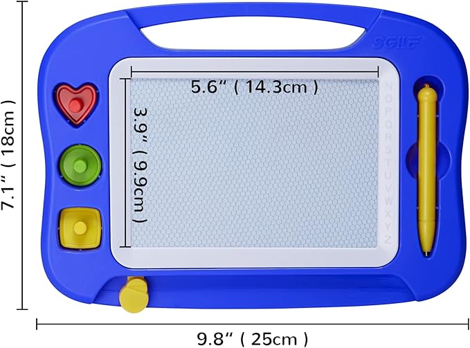 SGILE Magnetic Drawing Board for Kids, Toddlers Toys for 1 2 3 4 Year Old, Etch & Sketch Pad with 4 Stamps, Learning and Educational Toys for Boys Girls Gift, 25 x 18 CM (10 × 7 in), Blue
