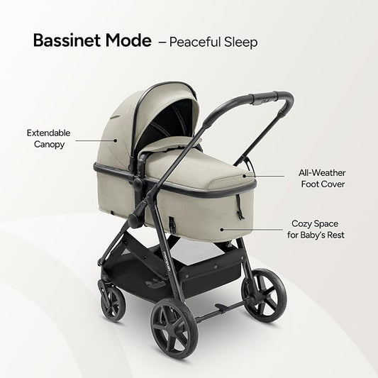 Mompush Wiz 2 in 1 Baby Stroller with Bassinet Mode, Convertible Infant Stroller for Newborn and Toddler with Reversible Seat and Large UPF 50+ Canopy