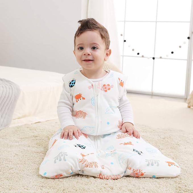 Mosebears Sleep Sack Baby Winter Wearable Blanket with 2-Way Zipper,2.5 TOG Cotton Sleep Sack Unisex (Ocean Animal, 0-6 Months)