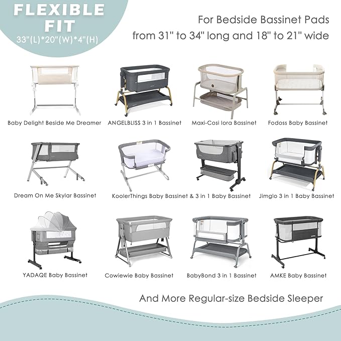 3 Pack Soft Bassinet Sheets - 33"x20" Bedside Bassinet Sheets for Baby Delight, Angelbliss, Maxi-COSI & Most Regular Size Bedside Sleeper | Breathable & Skin Friendly Bassinet Fitted Sheets for Girls