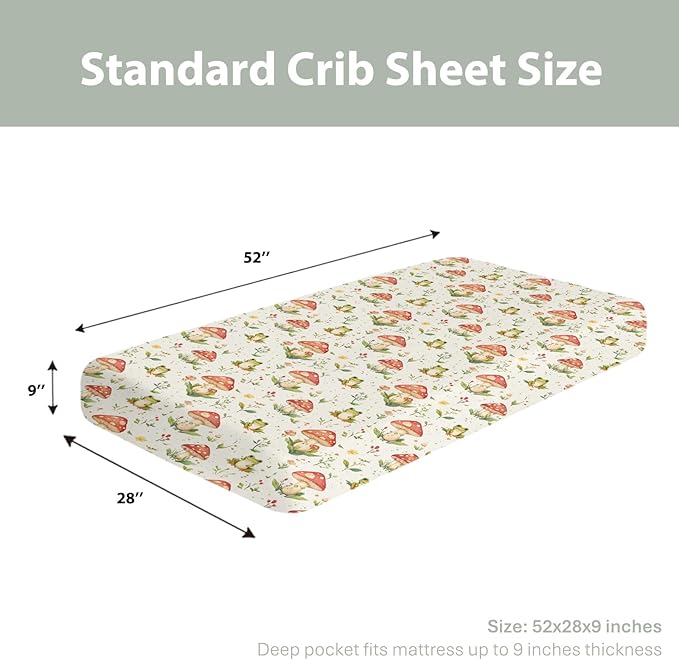 Green Frogs Mushroom Baby Crib Sheets for Boy Girl 52x28Inch Fairytale Frogs Soft Stretchy Fitted Crib Mattress Cover Baby Sheet Fits Crib and Toddler Bed Mattresses